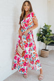 Wrap V Neck Short Sleeve Floral Maxi Dress