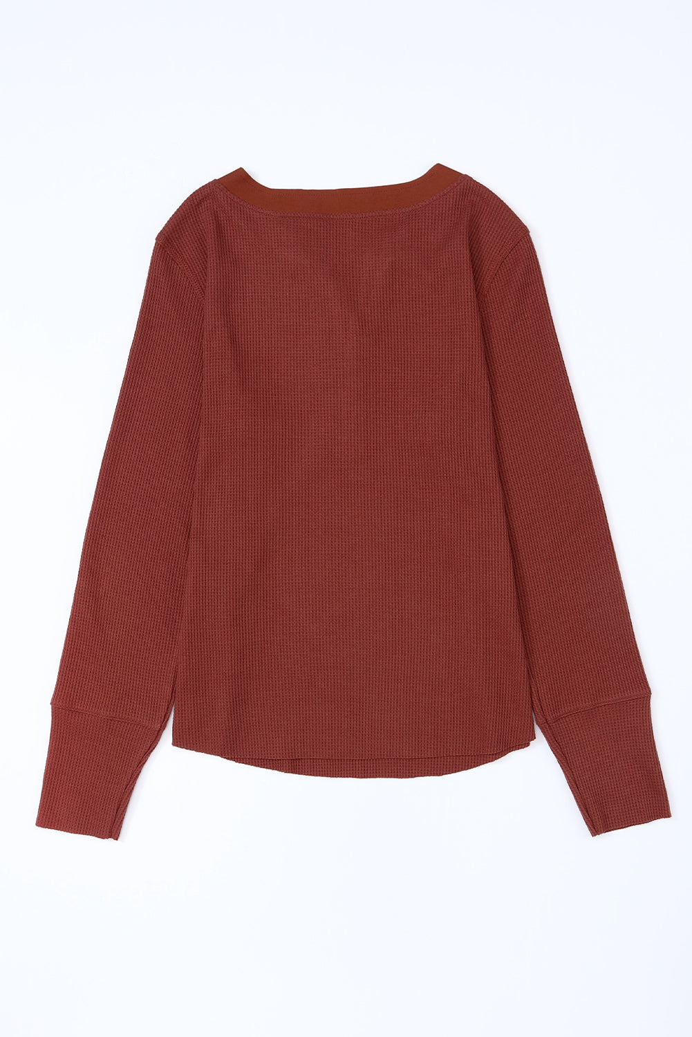 Trimmed Neckline Waffle Knit Henley Top