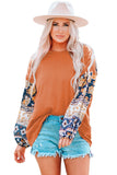 Boho Floral Print Balloon Sleeve Top with Lace Details