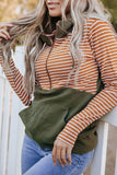 Striped Color Block Patchwork Thumbhole Sleeve Hoodie