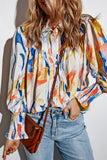 Collared Neckline Smocked Cuffs Printed Shirt