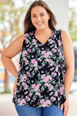 Plus Size Floral Print Ribbon V Neck Tank Top