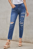 Pantalon en jean boyfriend bleu clair effet vieilli