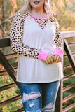 Leopard Patchwork Long Sleeve Plus Size Top