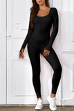 Scoop Neck Long Sleeve Seamless Yoga Jumpsuit