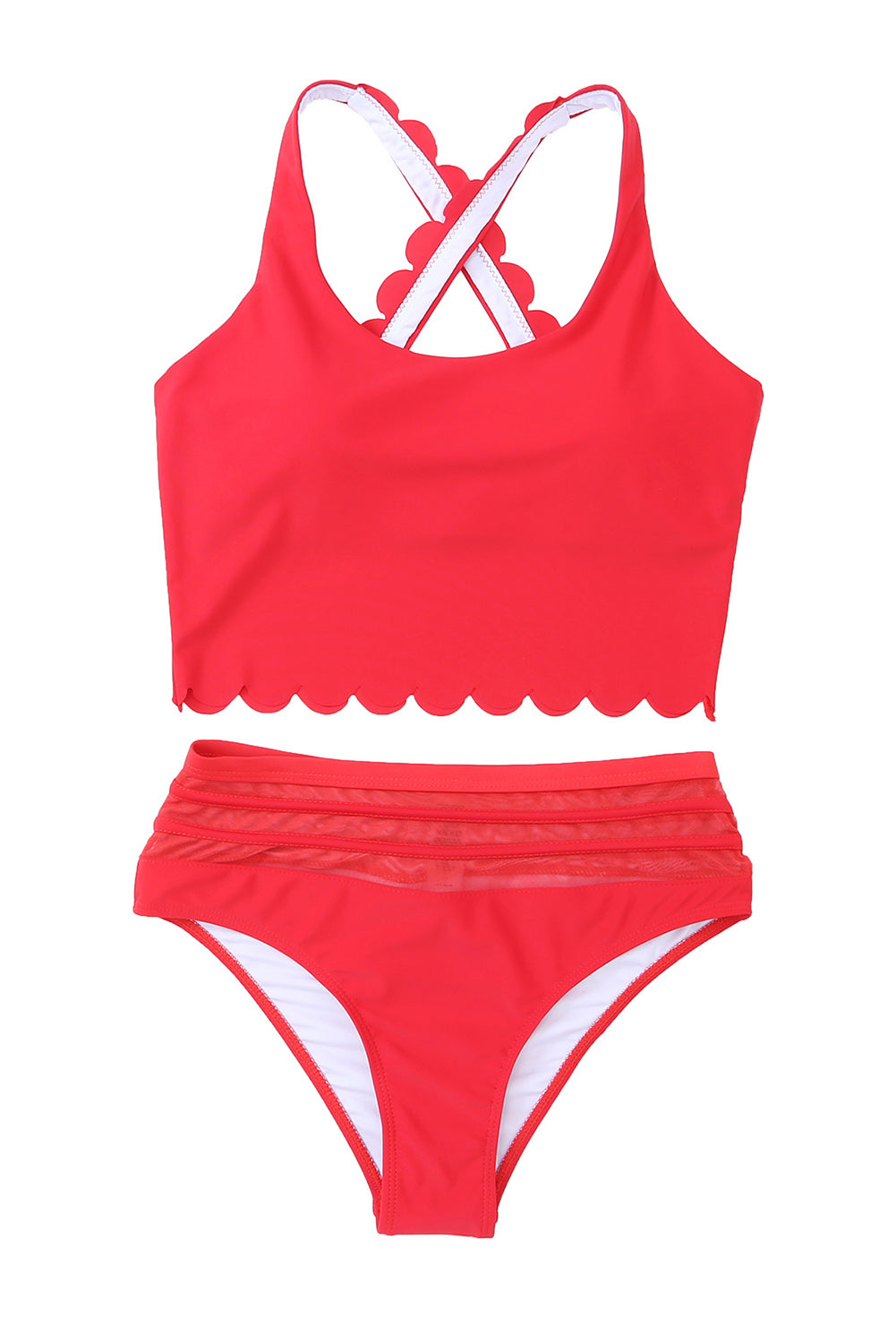 Scalloped Criss Cross High Waist Bikini