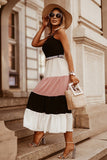 Color Block Sleeveless V Neck Long Dress