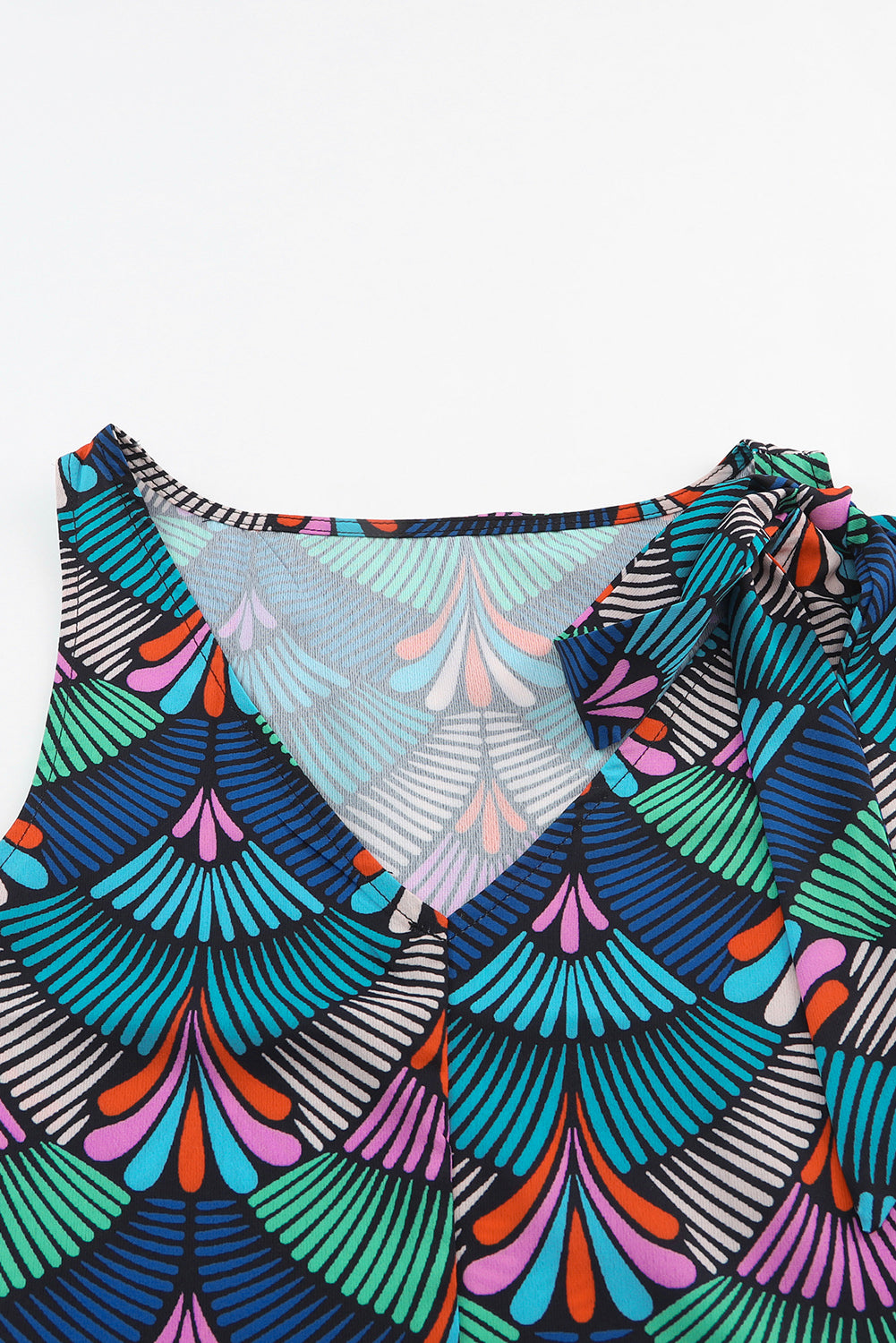 Printed Knotted Shoulder Tank Top