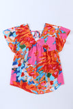 Abstract Print V Neck Flutter Sleeve Blouse