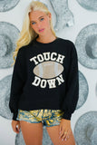 Black TOUCH DOWN Football Graphic Pullover Sweatshirt