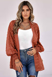 Swiss Dot Shirred Cuff Open Front Cardigan