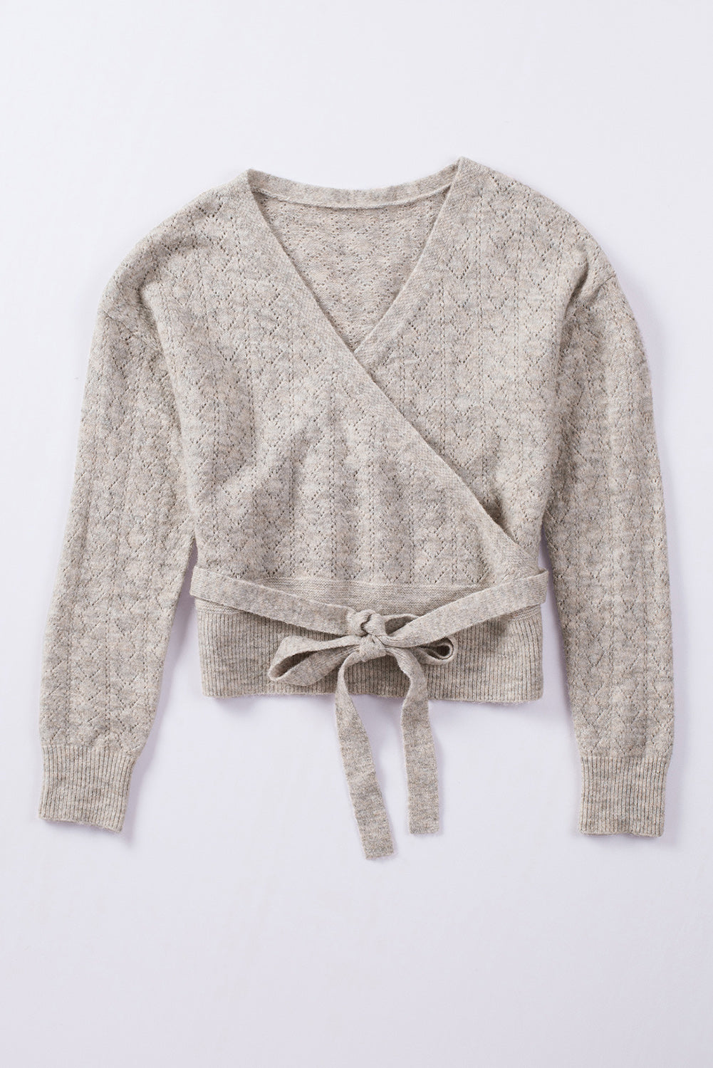 Wrap V Neck Back Tie Knit Sweater