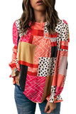 Polka Dot Geometric Patchwork Long Sleeve Blouse