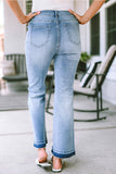 High Waist Buttoned Distressed Flared Jeans