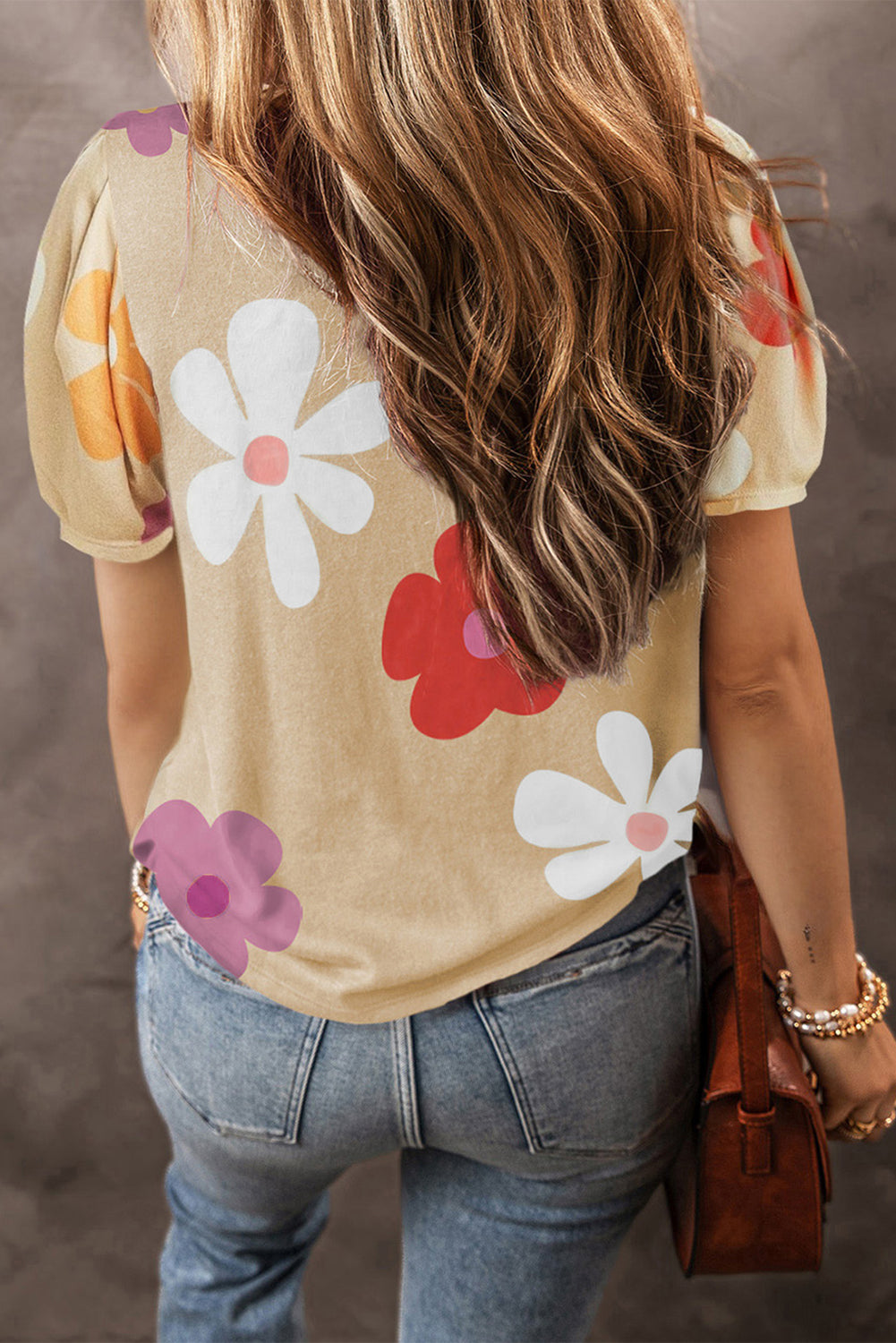 White Bowknot Print Bubble Sleeve Tee