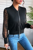 Latticed Mesh Sleeve Zip Up Bomber Jacket