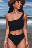 Asymmetric Bare Shoulder Cutout One Piece Swimsuit