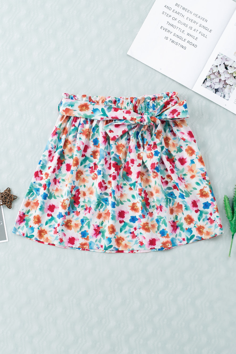 Floral Print Waist Tie Mini Skirt