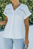 Swiss Dot Lace Splicing Buttoned Short Sleeve Shirt