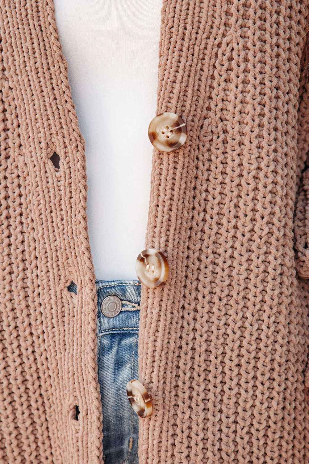 Buttoned Front Drop Shoulder Knitted Cardigan