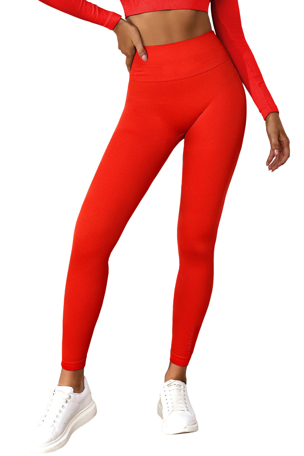 Leggings de sport taille haute froissés rouges