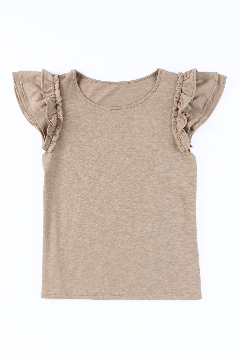 Solid Color Ruffle Sleeve Short Sleeve Top