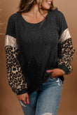 Plus Size Leopard Sequin Long Sleeve Top