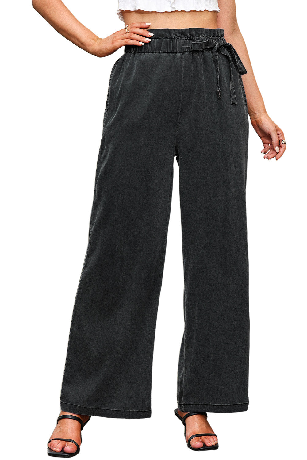 High Waist Pocketed Wide Leg Tencel Jeans