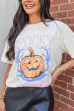 White SPOOKY Pumpkin Print Round Neck Halloween T Shirt