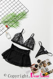 3pcs Fan-shaped Lace Ruffled Mesh Bralette Set