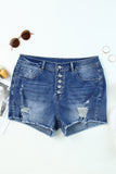 Quintuplicate Button Fly High Rise Plus Denim Shorts