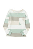 Striped Colorblock Ribbed Knit Top with Pocket