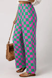 Bonbon 2-Tone Checked Print High Waist Wide Leg Pants