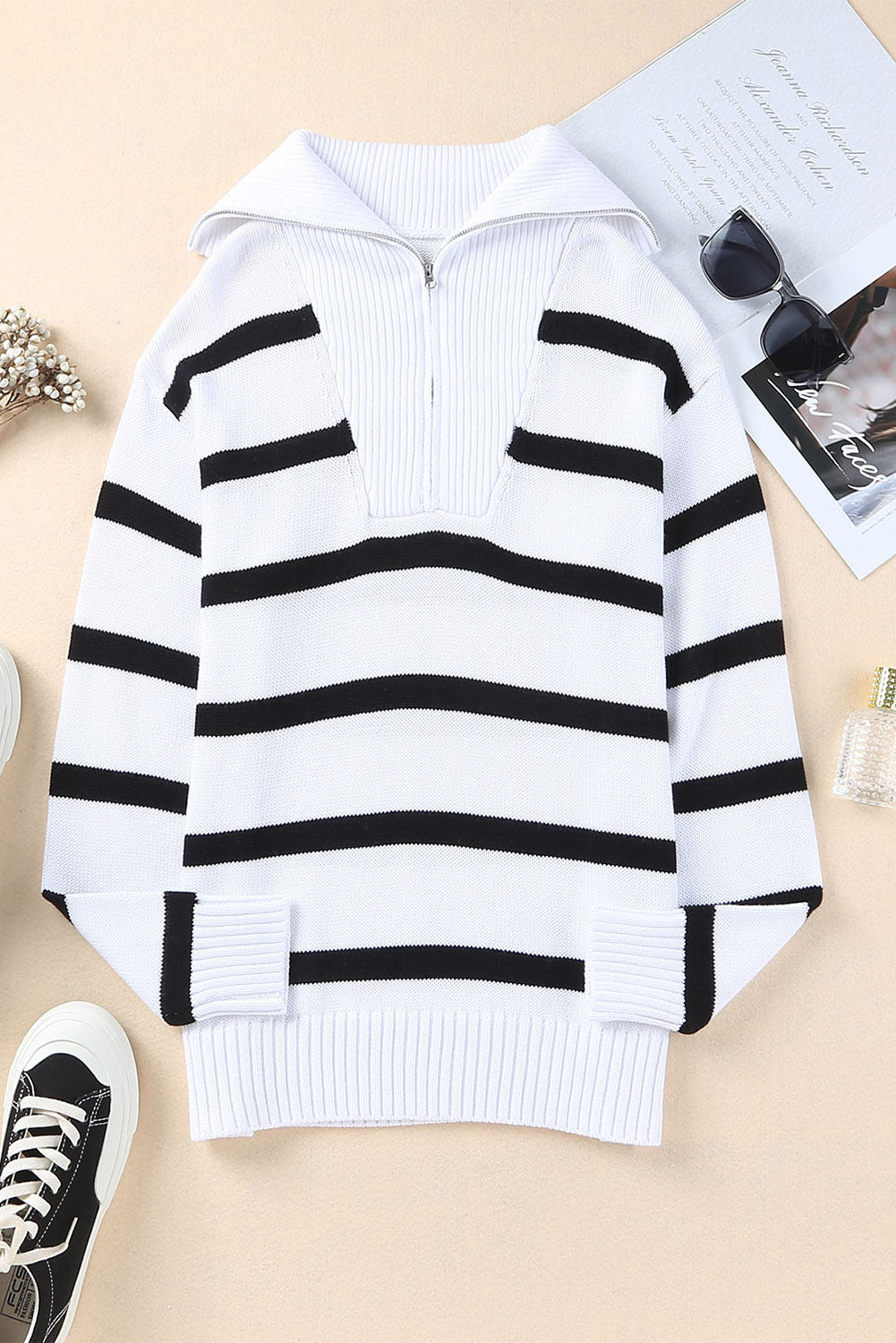 Sailor Collar Striped Knit Pullover Sweater