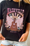 Haut noir à manches courtes à imprimé graphique NASHVILLE Music City 