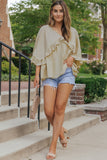 V Neck Draped Batwing Sleeve Ruffle Top