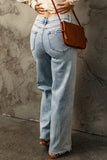 Distressed Frayed Hem Holed Straight Leg Loose Jeans