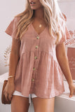 Chemise péplum boutonnée rose à manches courtes