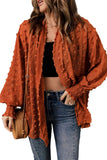 Swiss Dot Shirred Cuff Open Front Cardigan