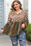 Mix Floral Striped Ethnic Splicing Plus Size Blouse