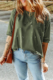 Distressed Bleached Asymmetric Hem Short Sleeve Top