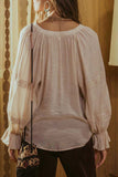 Lace Patchwork Ruffled Drawstring V Neck Blouse