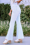 Pantalon évasé blanc taille haute à rayures et imprimé