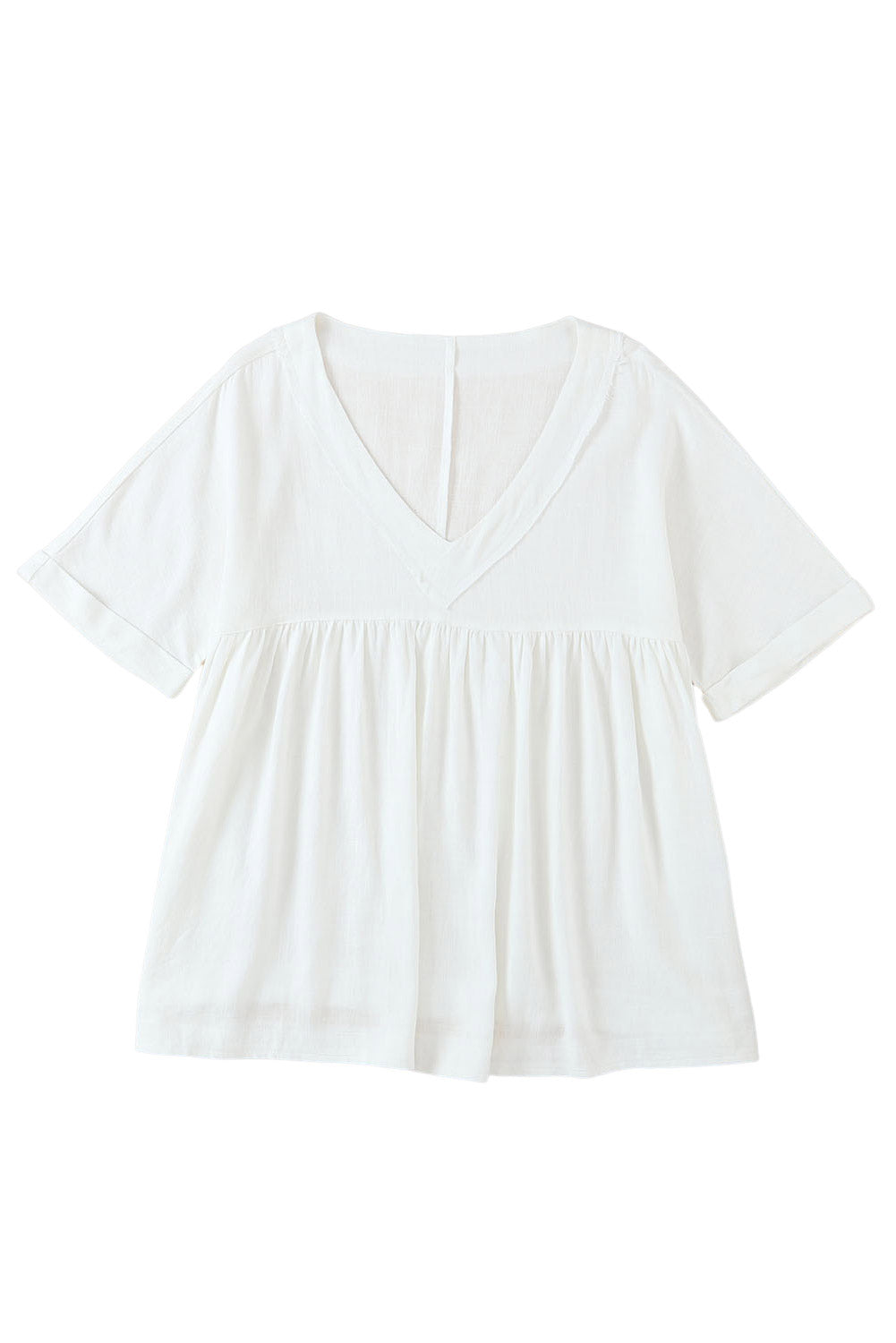 Frayed V Neck Ruffled Babydoll Blouse