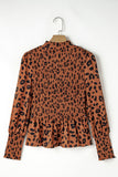 Leopard Smocked Puff Sleeve Peplum Top