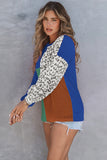 Leopard Patchwork Color Block Ribbed Long Sleeve Top