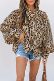 Jet Stream Oversized Leopard Print Balloon Sleeve Casual Shirt