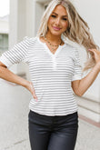 Striped Print Notch V Neck Short Sleeve Top