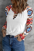 Aztec Long Sleeve Ladder Strappy Cutout Top