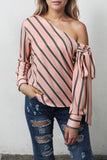 Striped Asymmetric Tied Shoulder Blouse